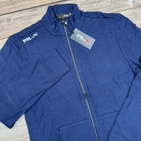 RLX Ralph Lauren Men's Golf Full Zip Jacket Cotton Modal Navy Blue